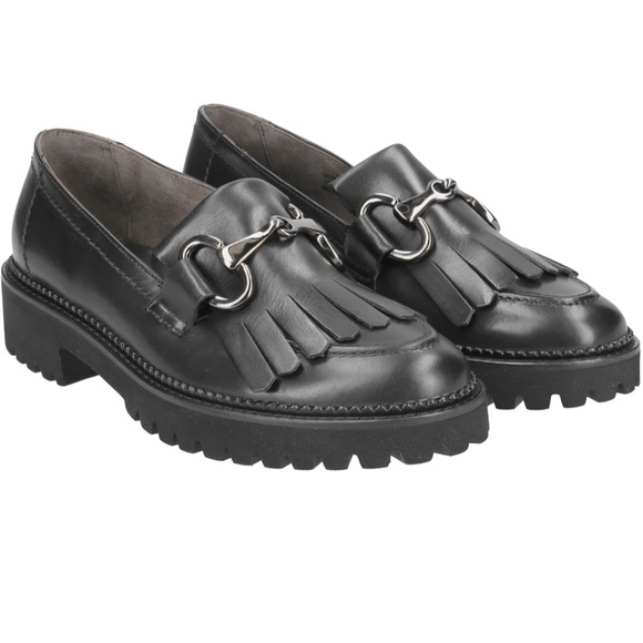 Paul Green Justine Lug loafers with bit and fringe.Black...
